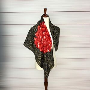 Jose Cotel Paris Silk Scarf Vintage 1987 Made in Japan Designer Floral Red Rose